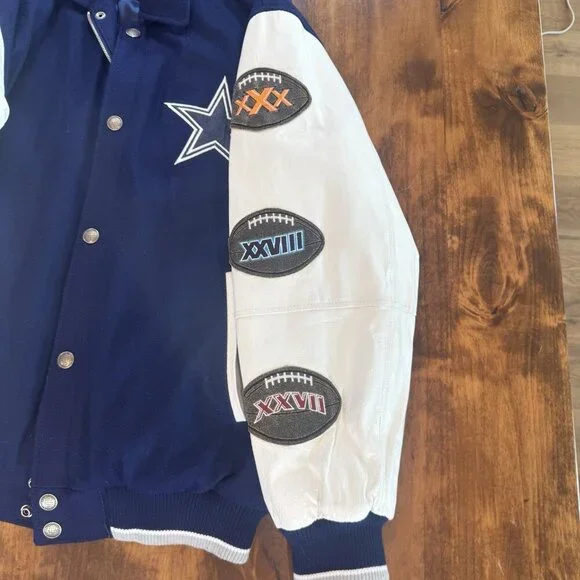 NFL Dallas Cowboys 5X Super Bowl Champions Patches Varsity Jacket Size Medium - Picture 2 of 12